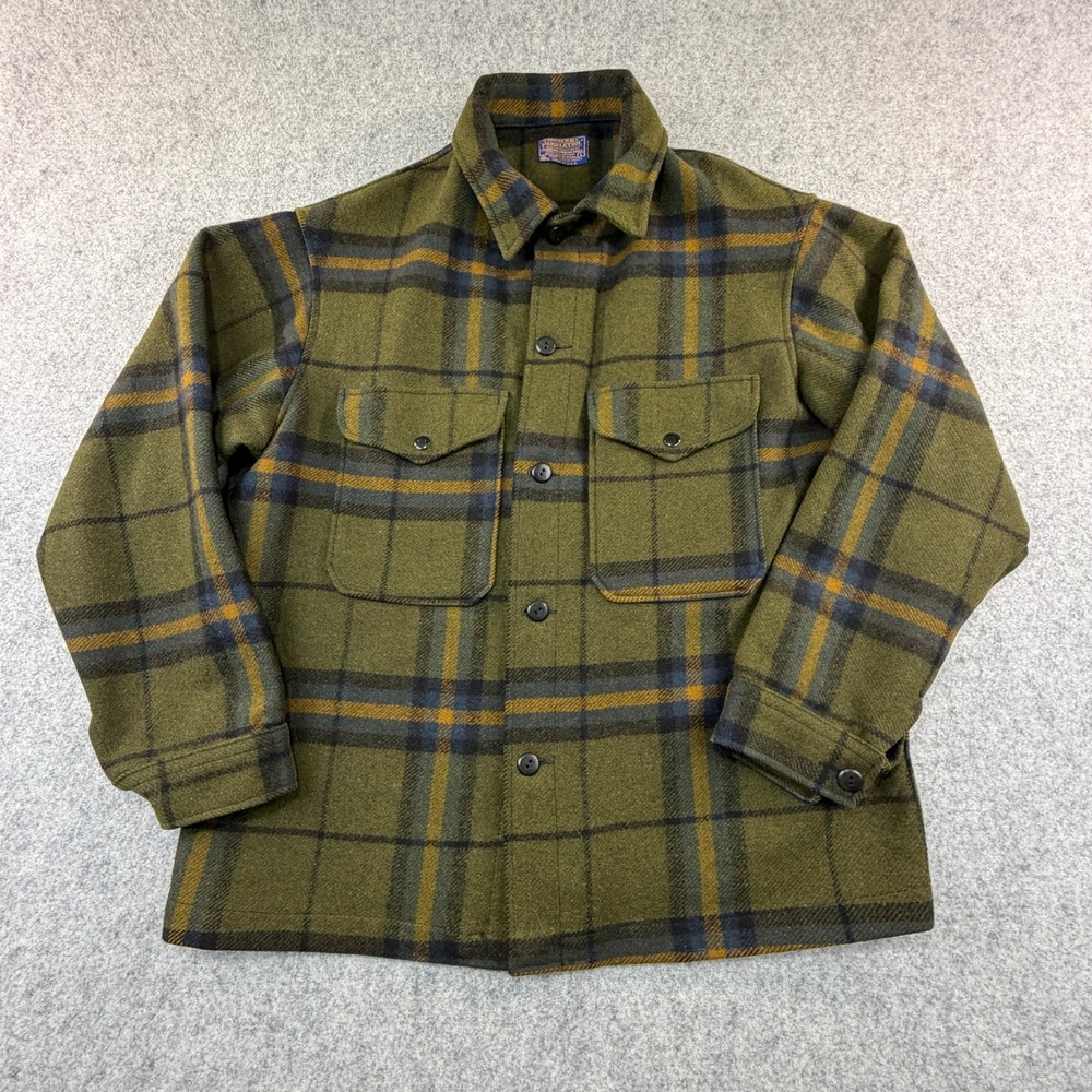 Pendleton Board Shirt Mens Large Green Plaid Wool Button Up Flannel Made in USA